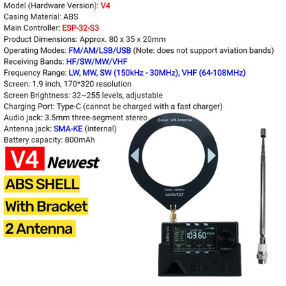 AMNVOLT V4/V3S ATS MINI SI4732 Radio ALL Band DSP Radio FM AM SSB LSB USB Receiver, built-in Hi-Z Headphone Amplifier Circuit