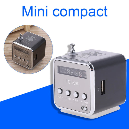 Portable TD-V26 Mini FM Radio Speaker with LCD Display and TF Card Support Compact Lightweight Design
