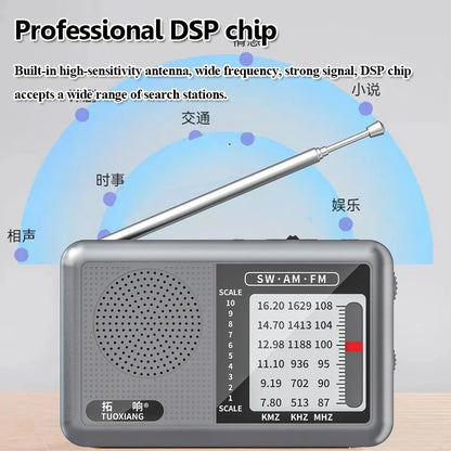 Mini Portable FM AM SW Radio High Sensitivity DSP Chip Radios Receiver Built-in Loud Volume Speaker Support 3.5mm Headphones Pla
