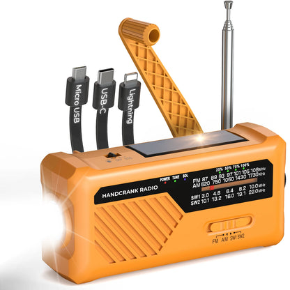 Emergency Radio AM/FM Portable Radio Solor Hand Crank USB AA Batteries Rechargeable Torch Reading Lamp SOS Alarm for Emergencies