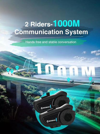 Moman H2PRO Motorcycle Helmet Headset Waterproof Moto Headphone with FM Radio Music Share LED Display For Rider