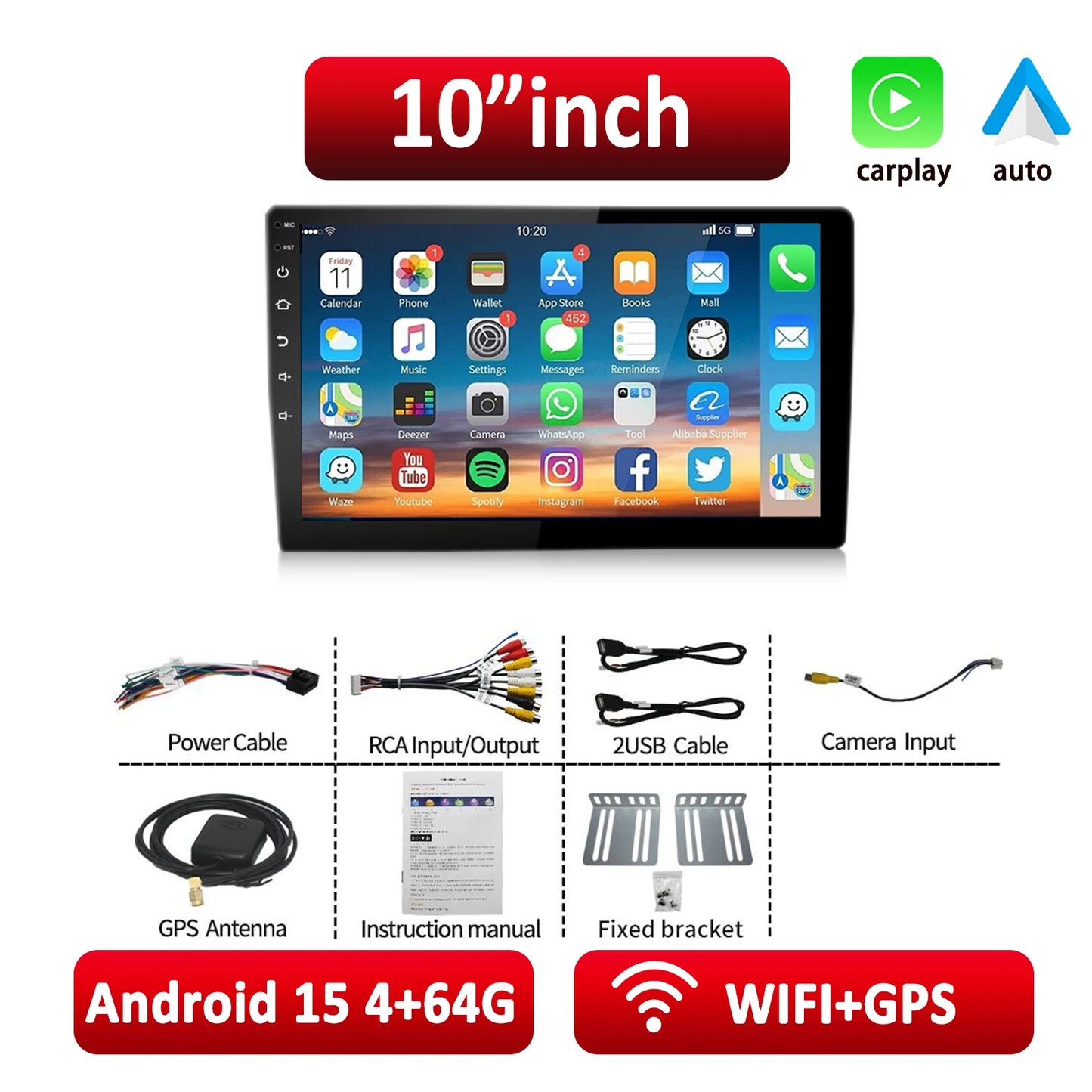 ESSGOO Android 15 Car Radio Wireless Carplay Auto 2 Din 7"/9"/10" GPS Navigator MP5 Player Glass Screen Wi-Fi FM BT Car Stereo