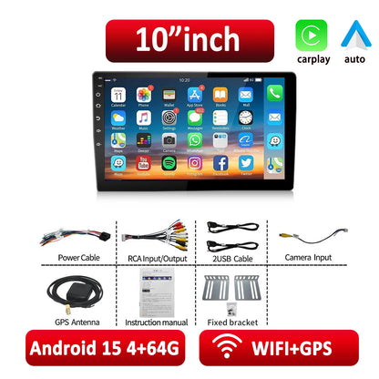 ESSGOO Android 15 Car Radio Wireless Carplay Auto 2 Din 7"/9"/10" GPS Navigator MP5 Player Glass Screen Wi-Fi FM BT Car Stereo