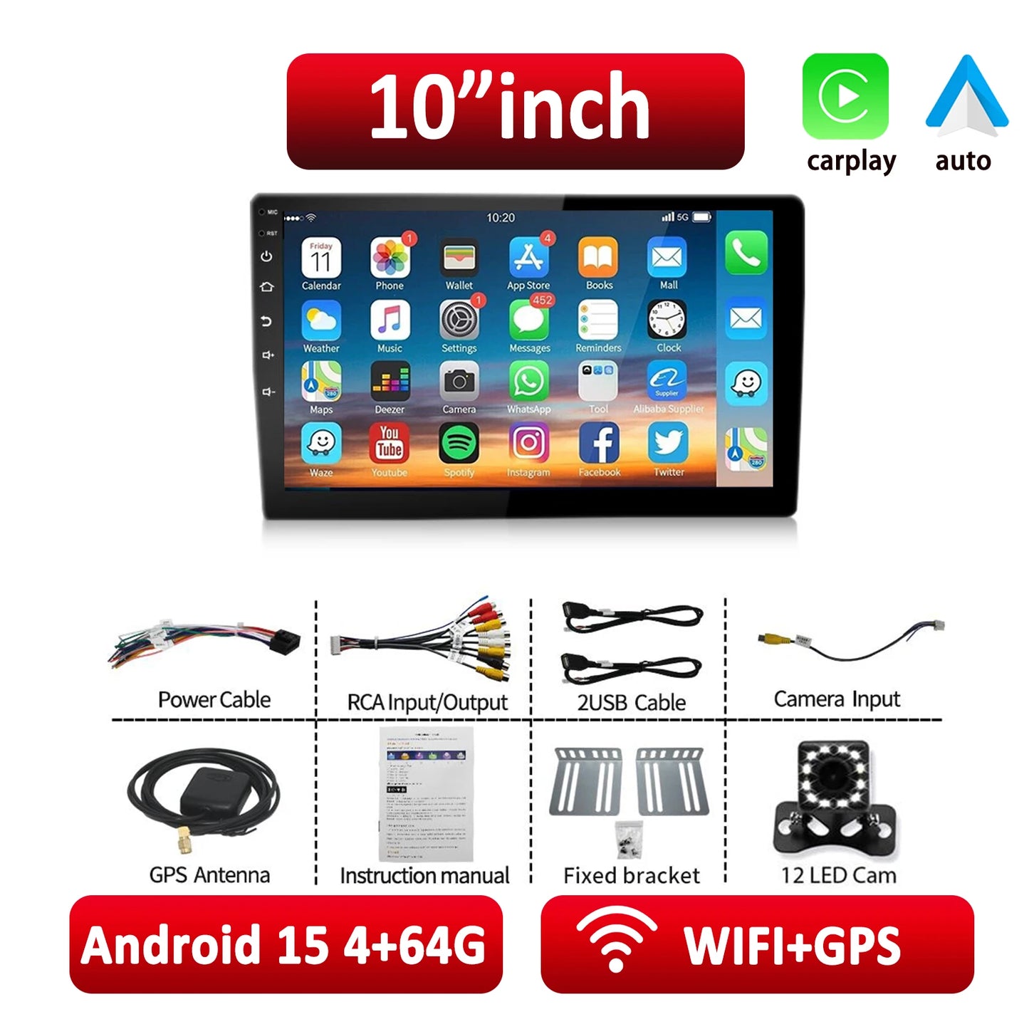 ESSGOO Android 15 Car Radio Wireless Carplay Auto 2 Din 7"/9"/10" GPS Navigator MP5 Player Glass Screen Wi-Fi FM BT Car Stereo