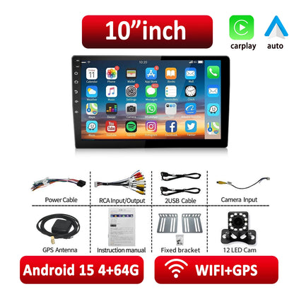 ESSGOO Android 15 Car Radio Wireless Carplay Auto 2 Din 7"/9"/10" GPS Navigator MP5 Player Glass Screen Wi-Fi FM BT Car Stereo