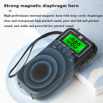 Mini Portable Radio Pocket FM/AM/SW DSP Radio Receiver Built-in Speaker with LCD Backlight Display Alarm Clock Support Timed off