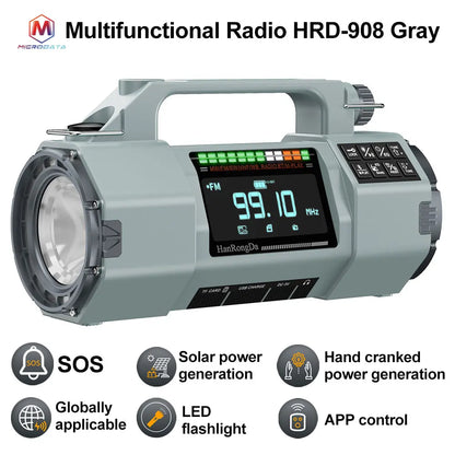 New Outdoor Multifunctional Radio FM/MW/SW/VHF/WB,Manual Emergency Generator,LED Flashlight Emergency Charging SOS Alarm,5000mAh