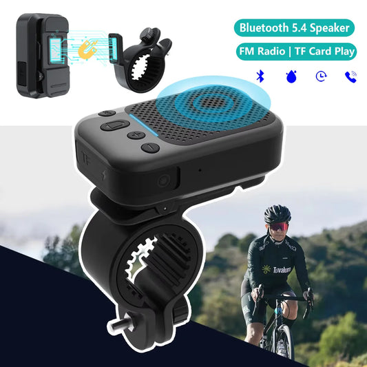 Mini Bike Wireless Speaker Bluetooth 5.4 Portable FM Radio IPX7 Waterproof Shockproof Oudtoor Collar-clip Speaker TF Card Play