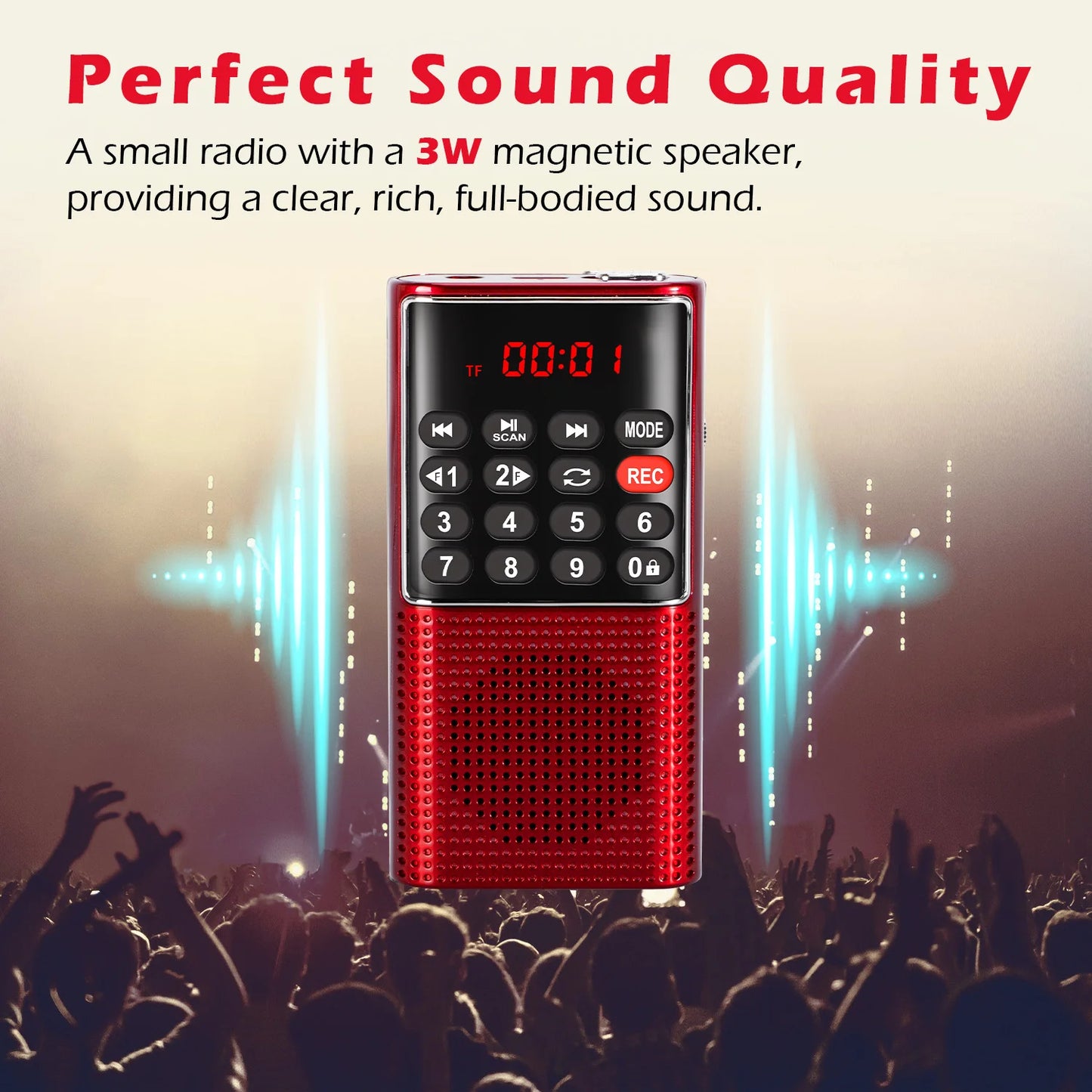 PRUNUS J-328 Mini Portable Pocket FM Radio Handheld MP3 Walkman Radios with Recorder Rechargeable Battery For Walkman Go Hiking