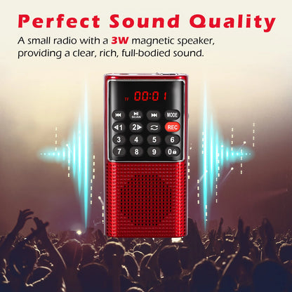 PRUNUS J-328 Mini Portable Pocket FM Radio Handheld MP3 Walkman Radios with Recorder Rechargeable Battery For Walkman Go Hiking