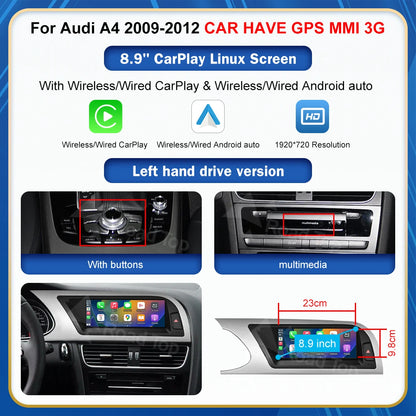 8.9 Inch 12.3'' Touch Display Multimedia Player Andriod Auto Link For Audi A4 S4 B8 2008-2016 GPS Carplay Screen Car Play