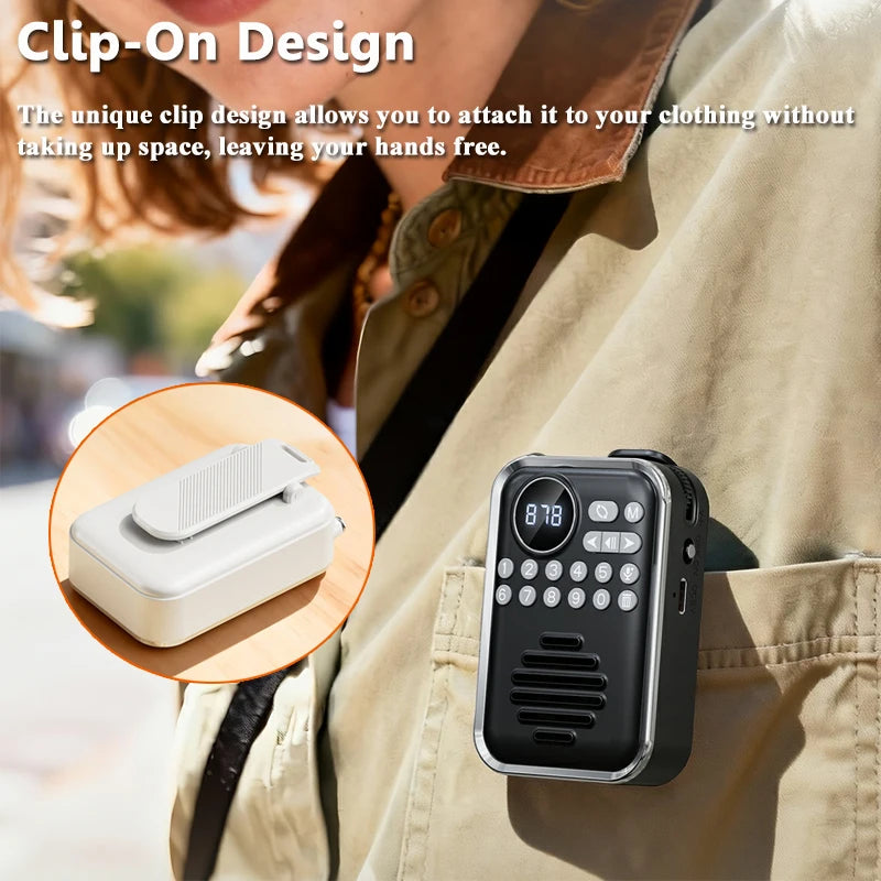 Mini Portable FM Radio HD Display Digital Radios Recevier  Wireless Bluetooth Speaker Voice Recorder Rechargeable TF Card  Playe