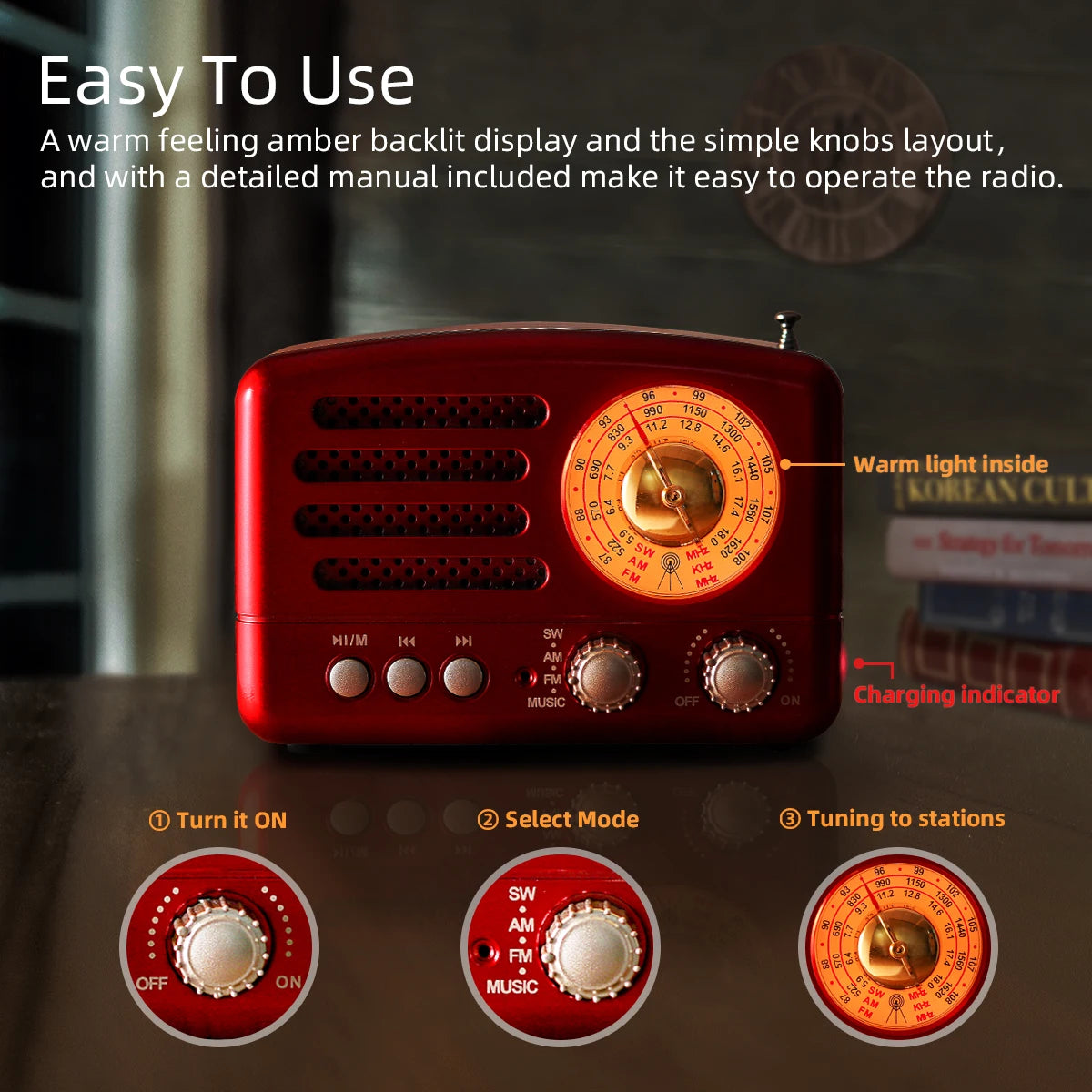 PRUNUS J-160 Classical Retro FM AM Desktop Radio Receiver Rechargeable Portable MP3 Radios Stereo 3W Bluetooth Speaker AUX USB