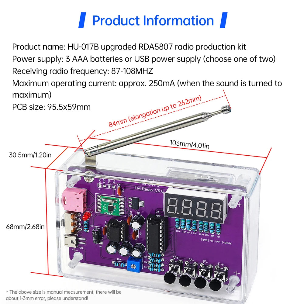HU-017B Radio DIY Kit RDA5807S 87~108MHz FM Radio Electronic Teaching Experiment Soldering Practice Module