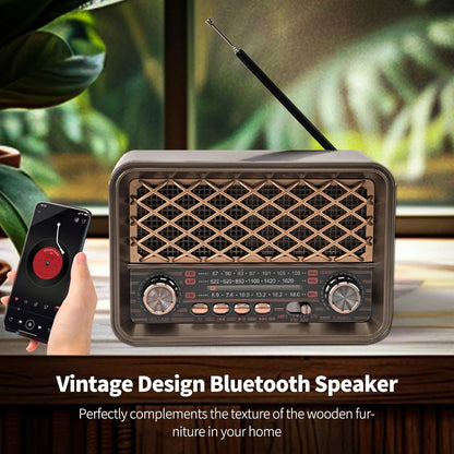 Portable Vintage Radio Classic Retro FM AM SW Full Band Radios Receiver Wireless Bluetooth Speaker Support LED Llight TF USB AUX
