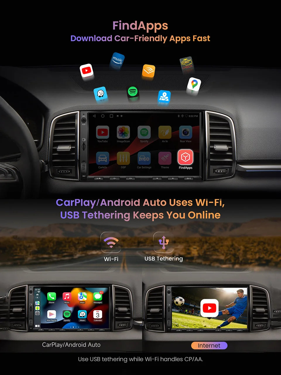 Android Double 2 Din Car Stereo 7 inch Automotive Multimedia Player Radio Auto Carplay Screen Navigation 2Din A5 A5L Atotozone