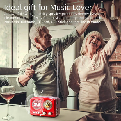 PRUNUS J-160 Classical Retro FM AM Desktop Radio Receiver Rechargeable Portable MP3 Radios Stereo 3W Bluetooth Speaker AUX USB