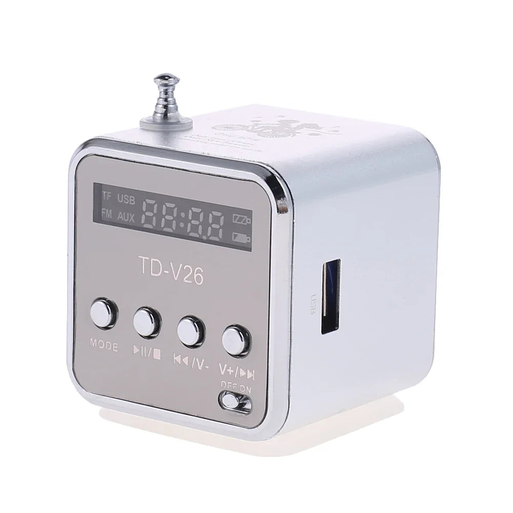 Portable TD-V26 Mini FM Radio Speaker with LCD Display and TF Card Support Compact Lightweight Design