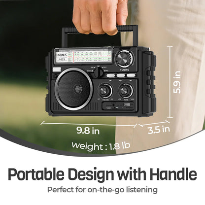 J-02S AM FM SW Radio Dual-Antenna Portable Reception,Solar 1800mAh rechargeable Battery Bluethooth music player for outdoor