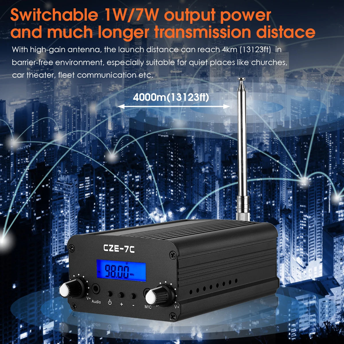 Nobsound 1W/7W Wireless FM Transmitter Broadcast Radio Station Audio-Sender for Church