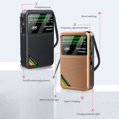 Portable Mini Full Band Radio FM AM SW Radio Built-in Speaker Emergency Pocket Radio for Indoor Outdoor Walk Jogging Gym Camping