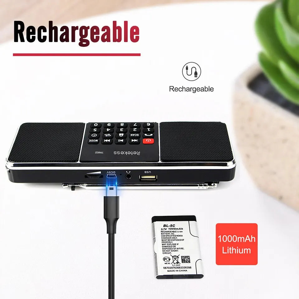 Retekess TR602 Portable Radio AM FM Digital Bluetooth Speaker Stereo MP3 Player TF SD Card USB Handsfree Call for Kids and Old