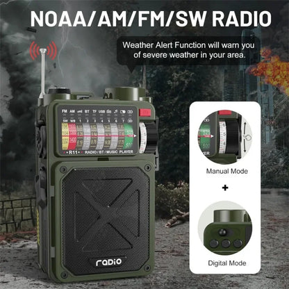 Full Band Radio Outdoor Portable Solar Rechargeable Radio Multifunction Emergency Bluetooth Speaker Hand-cranked Power FM Radio