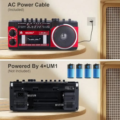 Portable Cassette Player with AM/FM/SW Radio and BT, Boombox for Home and Travel, Record from Radio, Play via SD/USB, Headphone