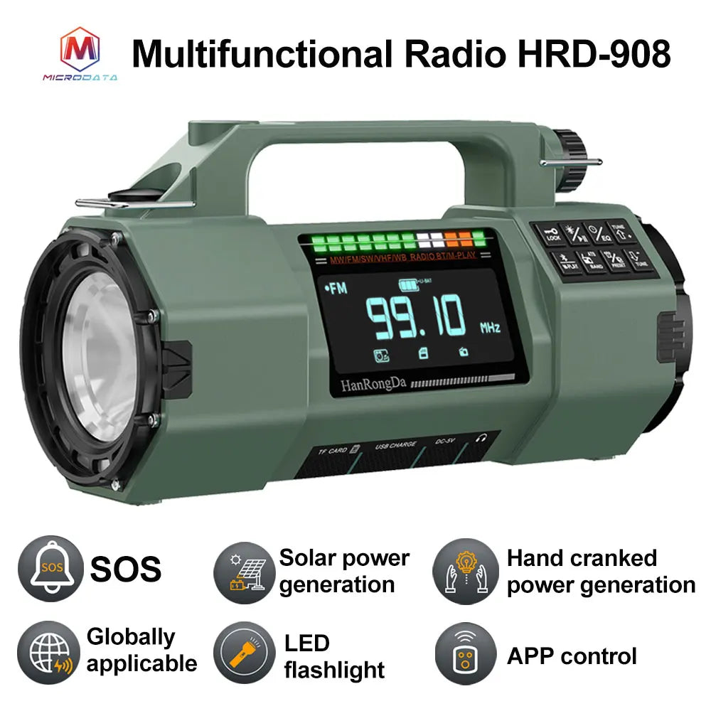 New Outdoor Multifunctional Radio FM/MW/SW/VHF/WB,Manual Emergency Generator,LED Flashlight Emergency Charging SOS Alarm,5000mAh