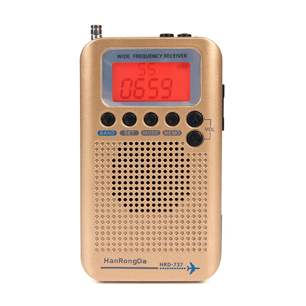 HanRongDa HRD-737 Portable Full Band Radio Aircraft Band Receiver FM/AM/SW/ CB/Air/VHF World Band with LCD Display Alarm Clock