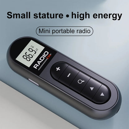 Mini Pocket FM Radio Rechargeable Lavalier Radio with Backlight LCD Display Stereo Radio 3.5mm Headphone Jack for Meeting Sports