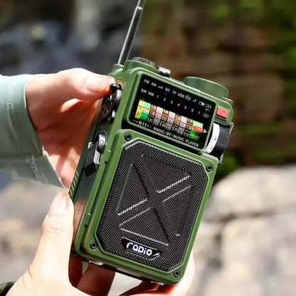 Full Band Radio Outdoor Portable Solar Rechargeable Radio Multifunction Emergency Bluetooth Speaker Hand-cranked Power FM Radio