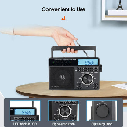 Retekess TR629 AM FM SW DSP Portable Digital Radio Backlight LCD Display Loud Volume Speaker Recorder Clock Home Elder