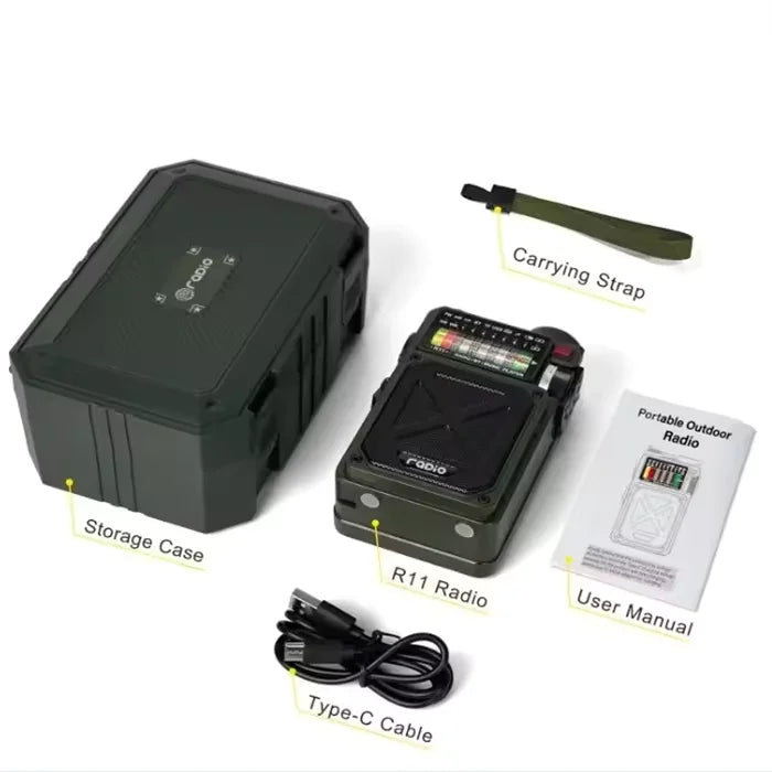 Full Band Radio Outdoor Portable Solar Rechargeable Radio Multifunction Emergency Bluetooth Speaker Hand-cranked Power FM Radio