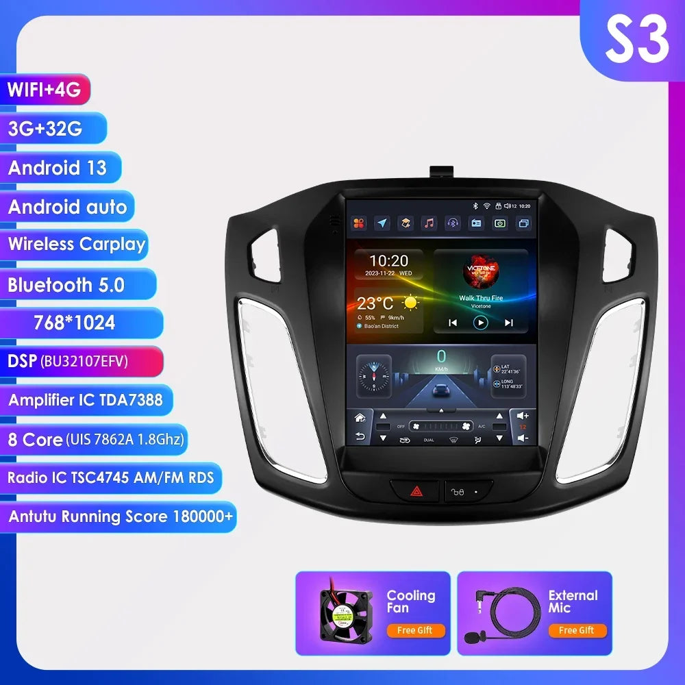 9.7"Carplay Android 13 Autoradio for Ford Focus 3 MK 3 2011-2019 Auto Multimedia player car intelligent systems radio GPS Stereo