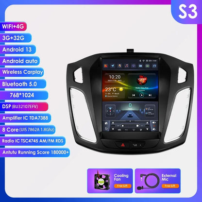 9.7"Carplay Android 13 Autoradio for Ford Focus 3 MK 3 2011-2019 Auto Multimedia player car intelligent systems radio GPS Stereo