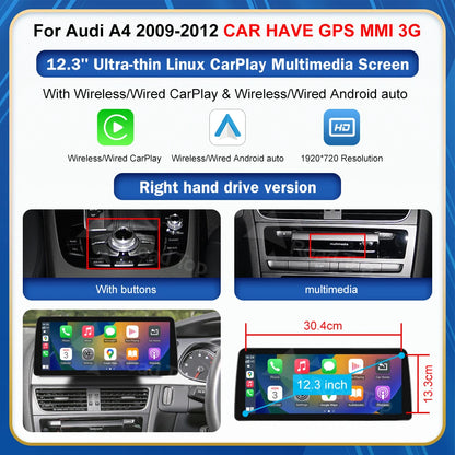 8.9 Inch 12.3'' Touch Display Multimedia Player Andriod Auto Link For Audi A4 S4 B8 2008-2016 GPS Carplay Screen Car Play