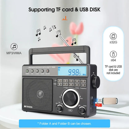 Retekess TR629 AM FM SW DSP Portable Digital Radio Backlight LCD Display Loud Volume Speaker Recorder Clock Home Elder