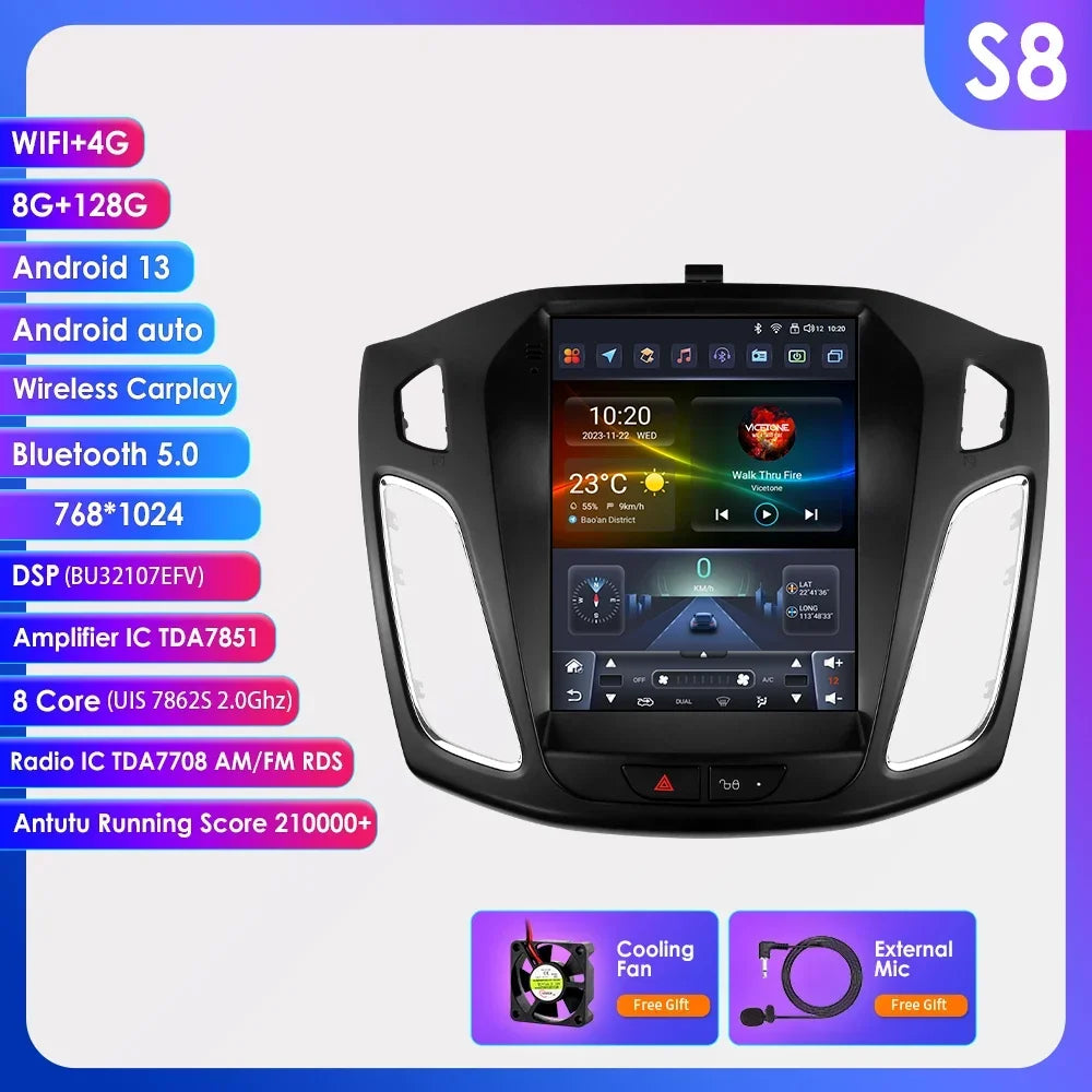 9.7"Carplay Android 13 Autoradio for Ford Focus 3 MK 3 2011-2019 Auto Multimedia player car intelligent systems radio GPS Stereo