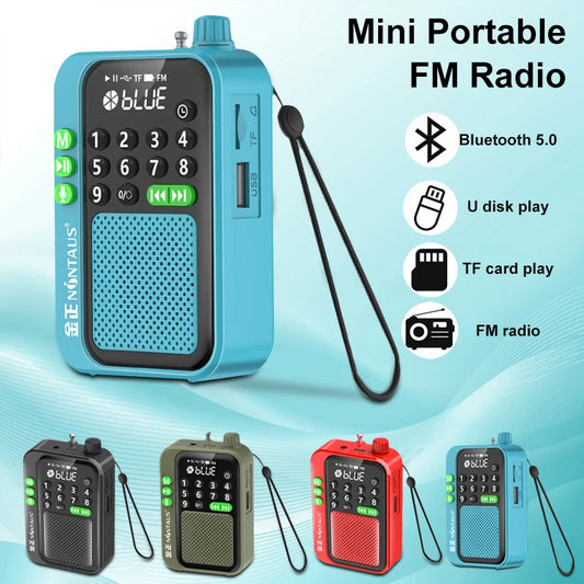 Portable Mini FM Radio for TF Card U Disk Music MP3 Player Support HD Rcording Reception Radios 5W Wireless Bluetooth Speaker