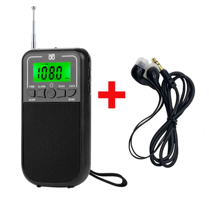 Mini Portable Radio Pocket FM/AM/SW DSP Radio Receiver Built-in Speaker with LCD Backlight Display Alarm Clock Support Timed off