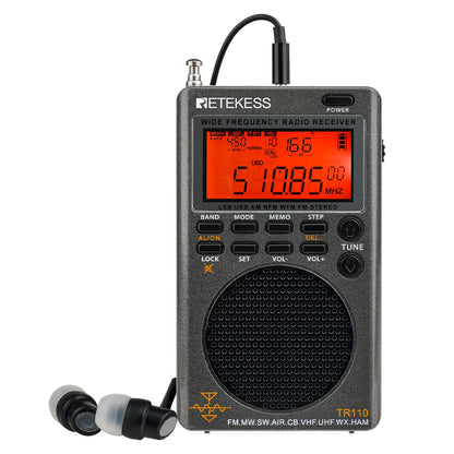 RETEKESS TR110 Fullband Radio SSB Shortwave Radios AM FM All Waves CB AIR Band Ham Radio NOAA SW MW LSB VHF UHF for Outdoor