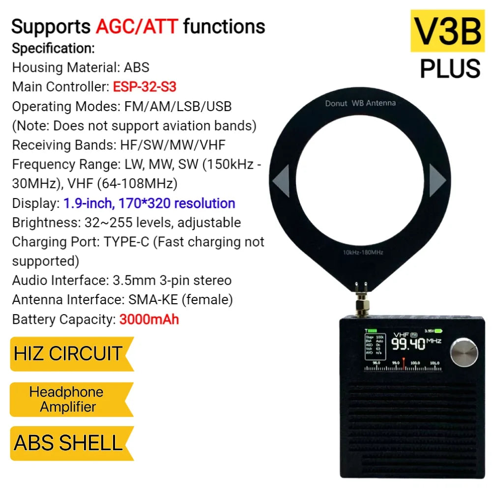 AMNVOLT V4/V3S ATS MINI SI4732 Radio ALL Band DSP Radio FM AM SSB LSB USB Receiver, built-in Hi-Z Headphone Amplifier Circuit