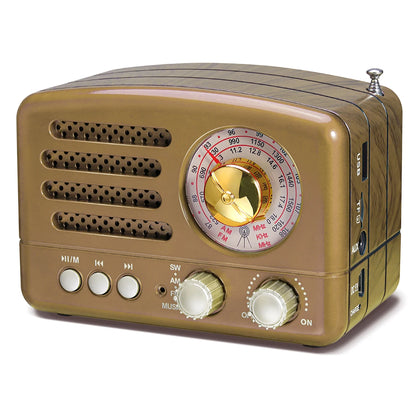 PRUNUS J-160 Classical Retro FM AM Desktop Radio Receiver Rechargeable Portable MP3 Radios Stereo 3W Bluetooth Speaker AUX USB