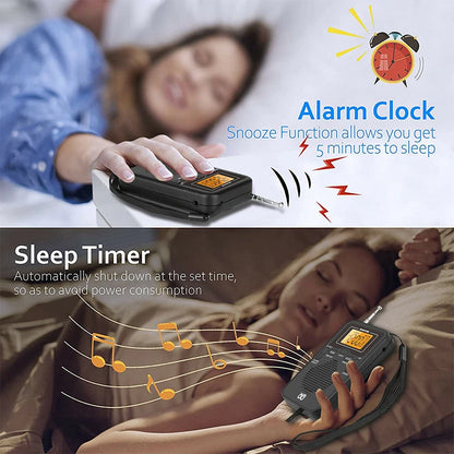 Portable Radio Mini AM FM Weather Radio Pocket Radio Player LCD Screen Digital Alarm Clock Radio Long Range Best Reception