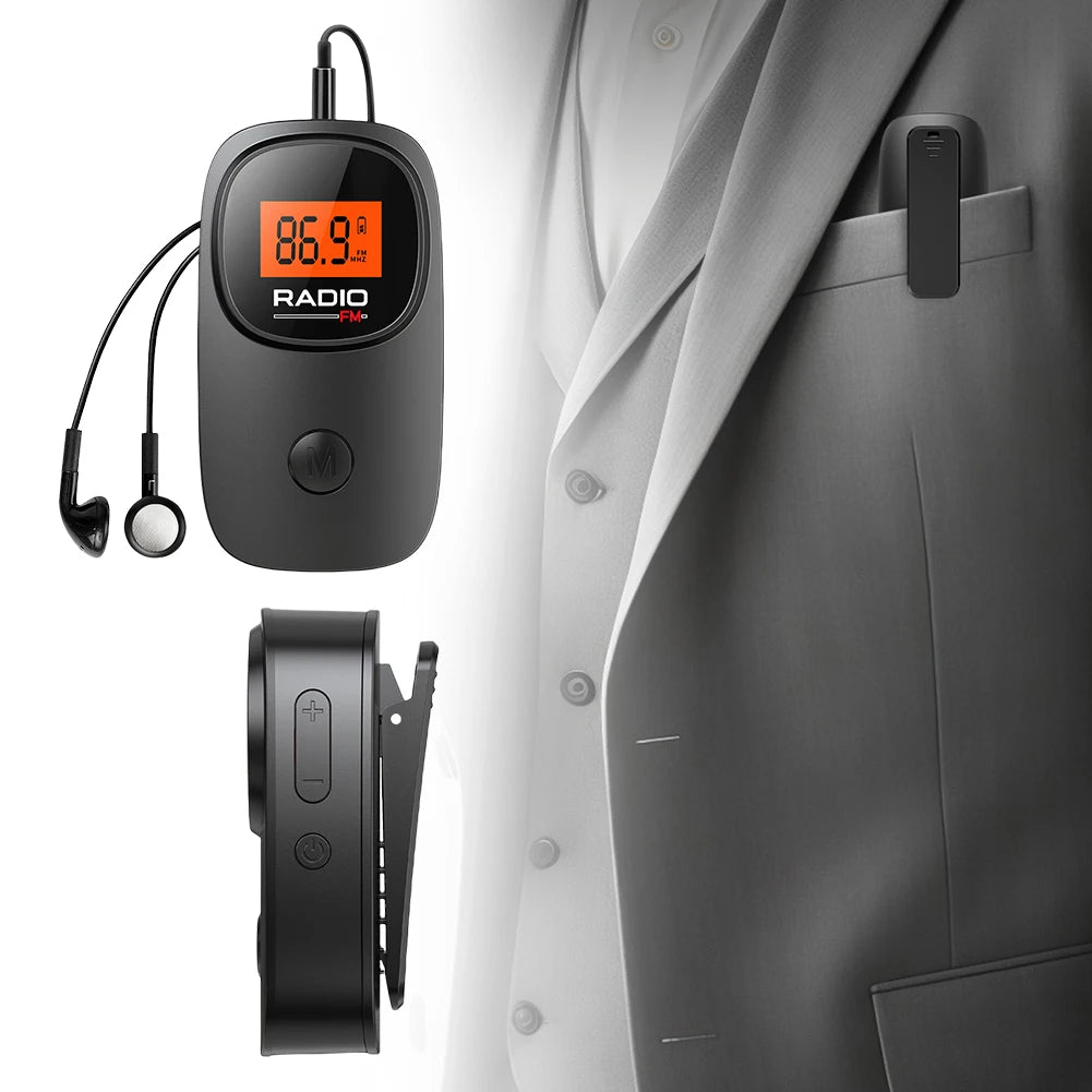 Portable Radio Digital Tuning FM Radio with Earphone Battery Operated Radio with Clip for Home Outdoor