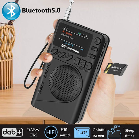 Mini Pocket DAB/FM Radio Colorful LCD Display Radios Receiver Rechargeable Bluetooth Speaker MP3 Player Support TF Sleep Timer