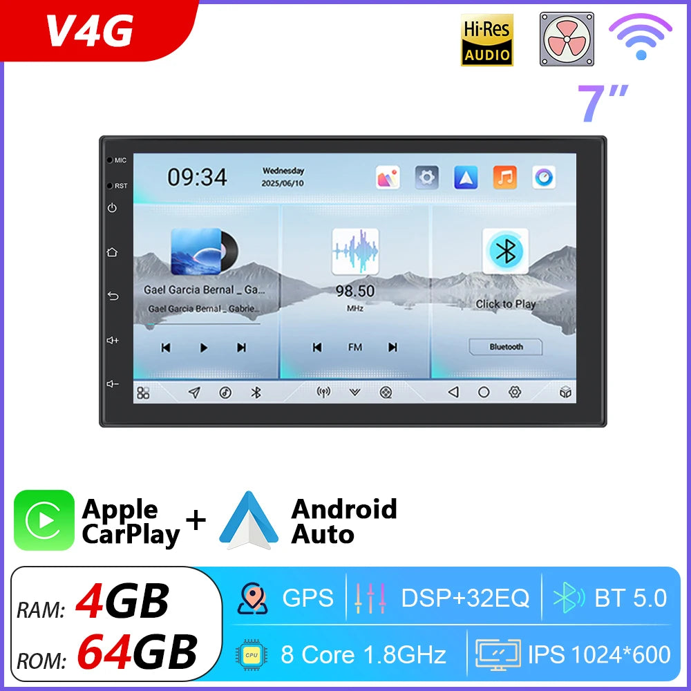 Podofo 8G 256G Car Radio GPS 2 din Android 11 Auto Carplay Universal 7" For Volkswagen Nissan Hyundai Toyota Multimedia Player