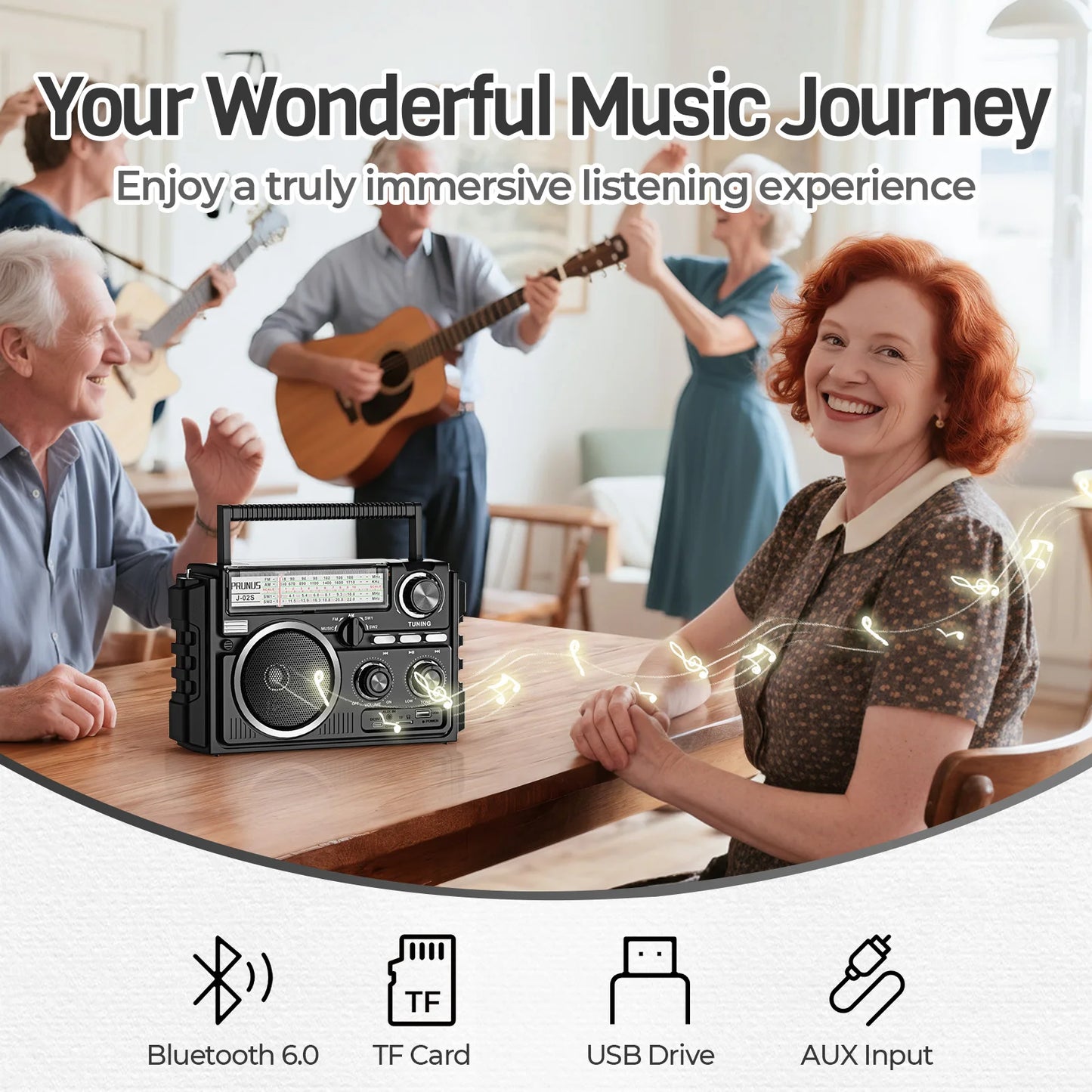 J-02S AM FM SW Radio Dual-Antenna Portable Reception,Solar 1800mAh rechargeable Battery Bluethooth music player for outdoor