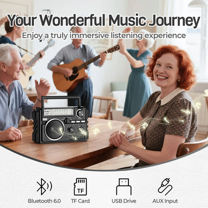 J-02S AM FM SW Radio Dual-Antenna Portable Reception,Solar 1800mAh rechargeable Battery Bluethooth music player for outdoor